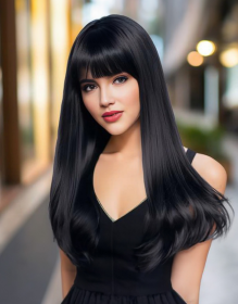 Medium-length Wavy Straight Hair Fully Machine-made Wig 26 Inches Natural Black Heat-resistant Fiber High-temperature Silk Wig Dyeable And Soupab (Option: SUE141B)