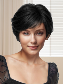 8 Inch Straight Short Bob Hair Flat Bangs Cute Central Dot Skin Top Heat Resistant Synthetic Wigs Natural Black (Option: SUE151B)